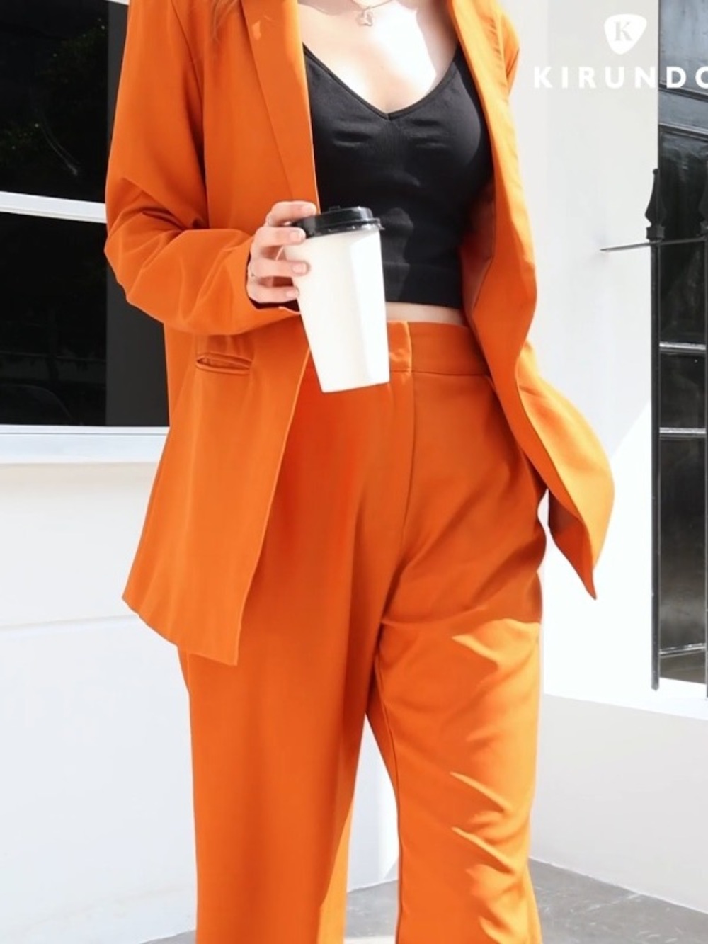 Cotton blend Women's Orange Open-Front Blazer Jacket